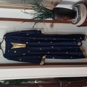 Navy blue and metallic gold maxi dress sz 3x by Shein. Not lined.